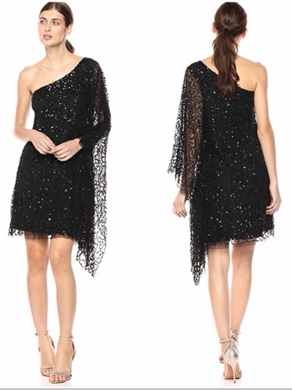 One-Shoulder Black Sequin Cocktail Dress (XL) - Picture 5 of 11